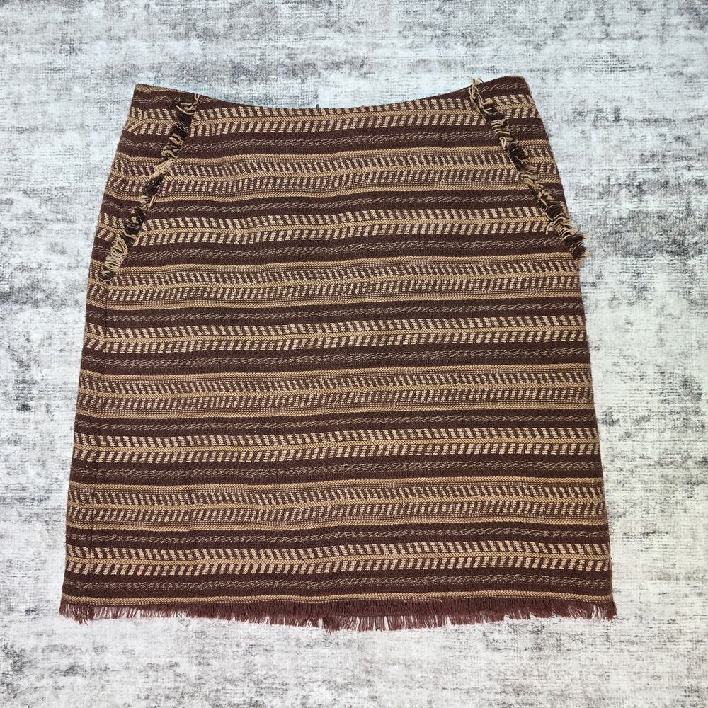 Bob Timberlake Skirt Womens 2 Brown Tan Striped Fringe Boho Lined Pockets New